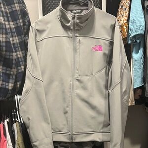 The North Face Light Gray Jacket with Pink Accent